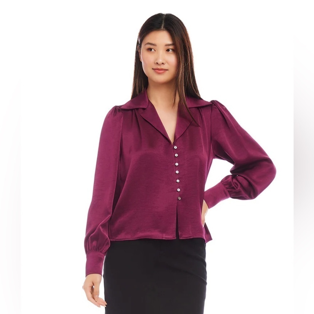 KAREN KANE Shirred Satin Blouse in Wine Size Small Dark Romance Academia NWT